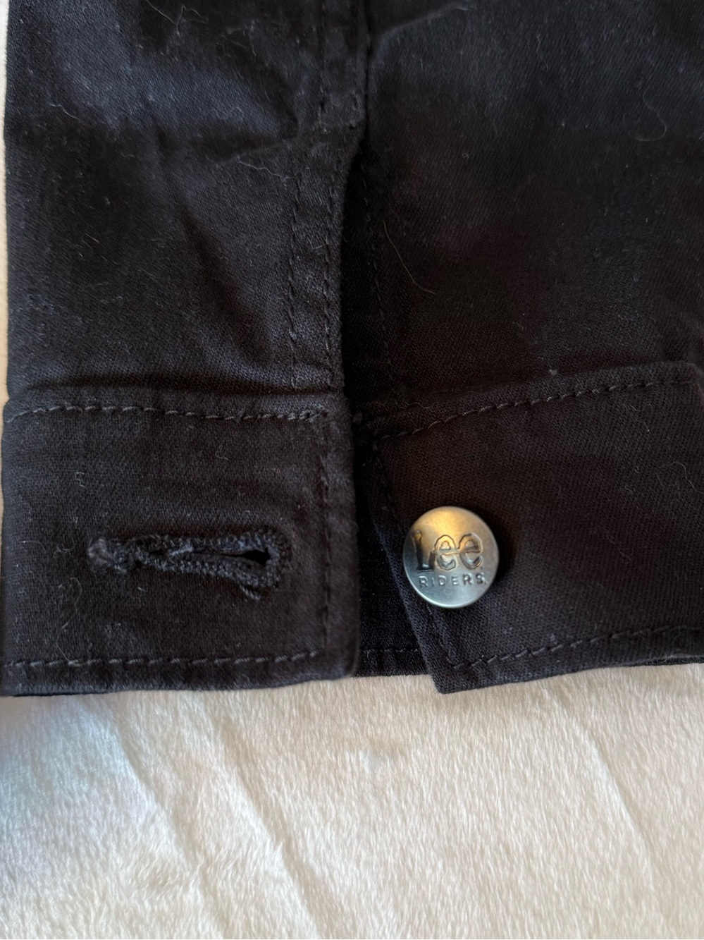 Lee Riders Black Denim Jacket Stretch Trucker Button Front Women’s Large Casual - Picture 7 of 8